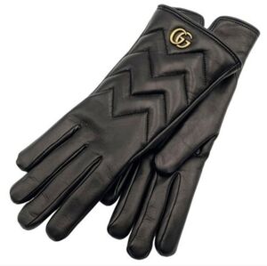 ✨GUCCI✨🖤 GG Marmont Black Genuine Lambskin Leather Gloves🖤